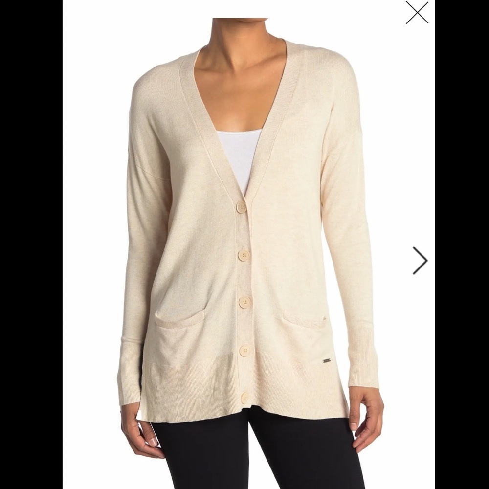 Tahari V Neck Cardigan Sweater Oatmeal Heather